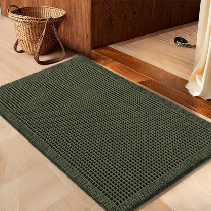 IM HOME Waffle Bath Mat Beige 32"x20", Boho Woven Modern Bath Mat Rugs, Absorbent Non Slip Bathroom Rugs, Soft Washable Bath Rugs with Tassels for Bathroom, Bedroom, Kitchen, Shower, Tub