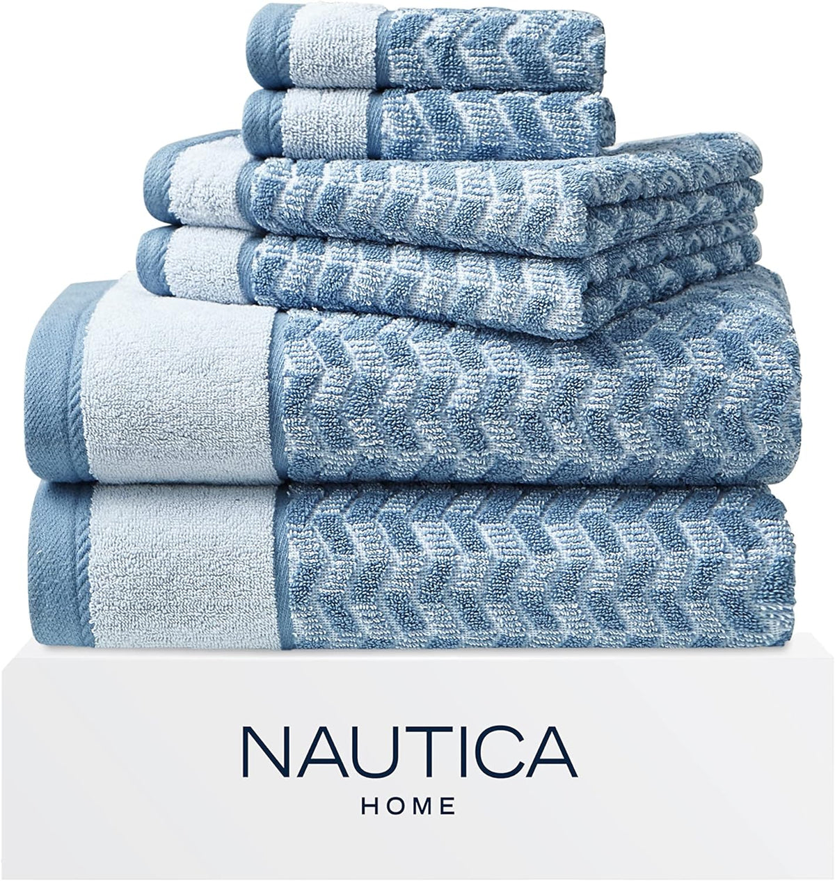 Nautica - Cotton Bath Towel Set with Hand Towels & Washcloths, 6-Piece Set