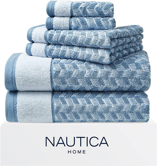 Nautica - Cotton Bath Towel Set with Hand Towels & Washcloths, 6-Piece Set