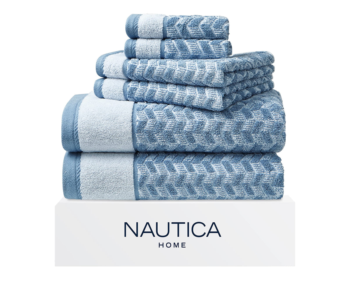 Nautica - Cotton Bath Towel Set with Hand Towels & Washcloths, 6-Piece Set