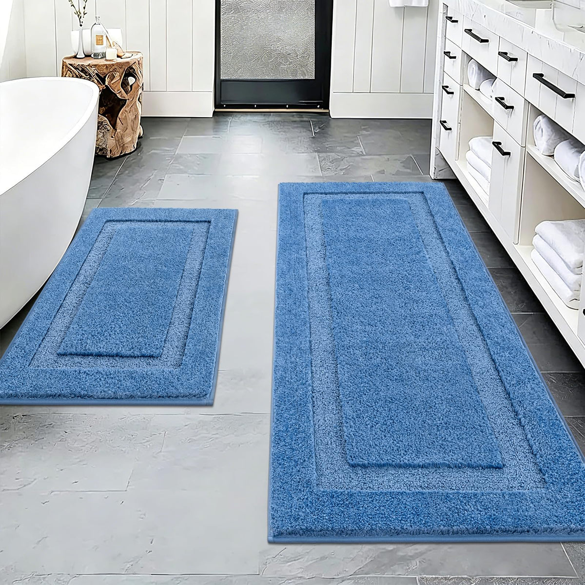 SHACOS Soft Microfiber Bathroom Rugs Set of 2 Pieces, White