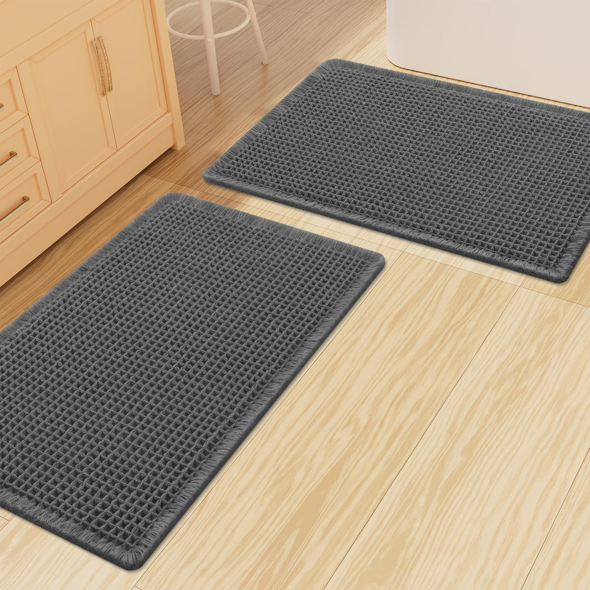 Smiry Waffle Bathroom Rugs Sets 2 Piece (30x20+24x16, Brown)