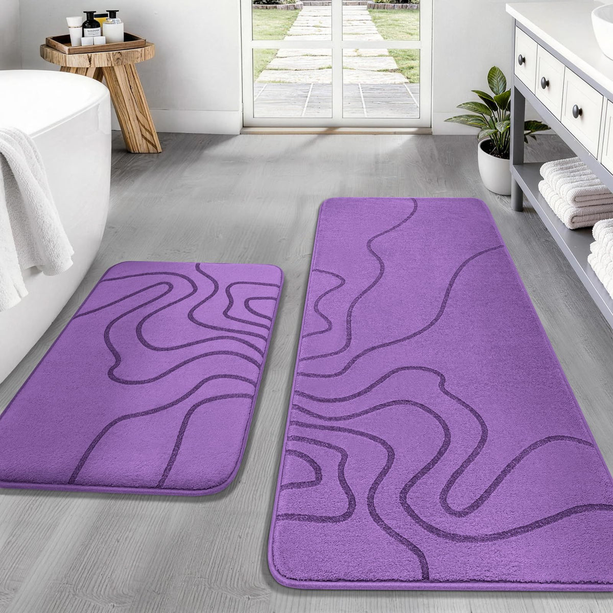 YIHOUSE Memory Foam Bathroom Rugs Sets 2 Piece, 32"x20"+24"x17", Dark Grey