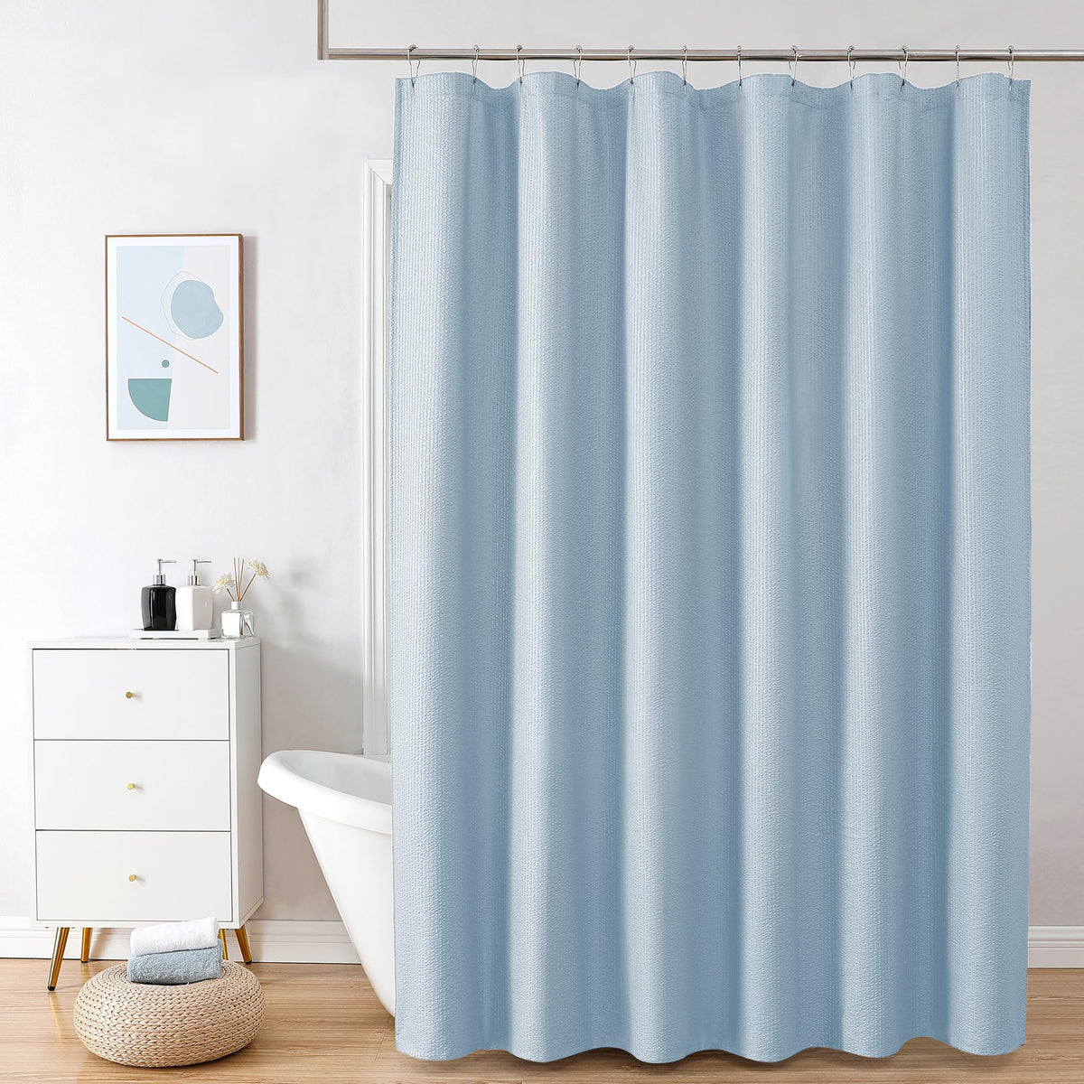 OVZME Berry Cute Shower Curtain, Embossed Textured Fabric Shower Curtain for Bathroom - Soft Cloth & Hotel Spa Luxury, Water Repellent, Machine Washable Shower Curtain, 72X72, Glacier Blue