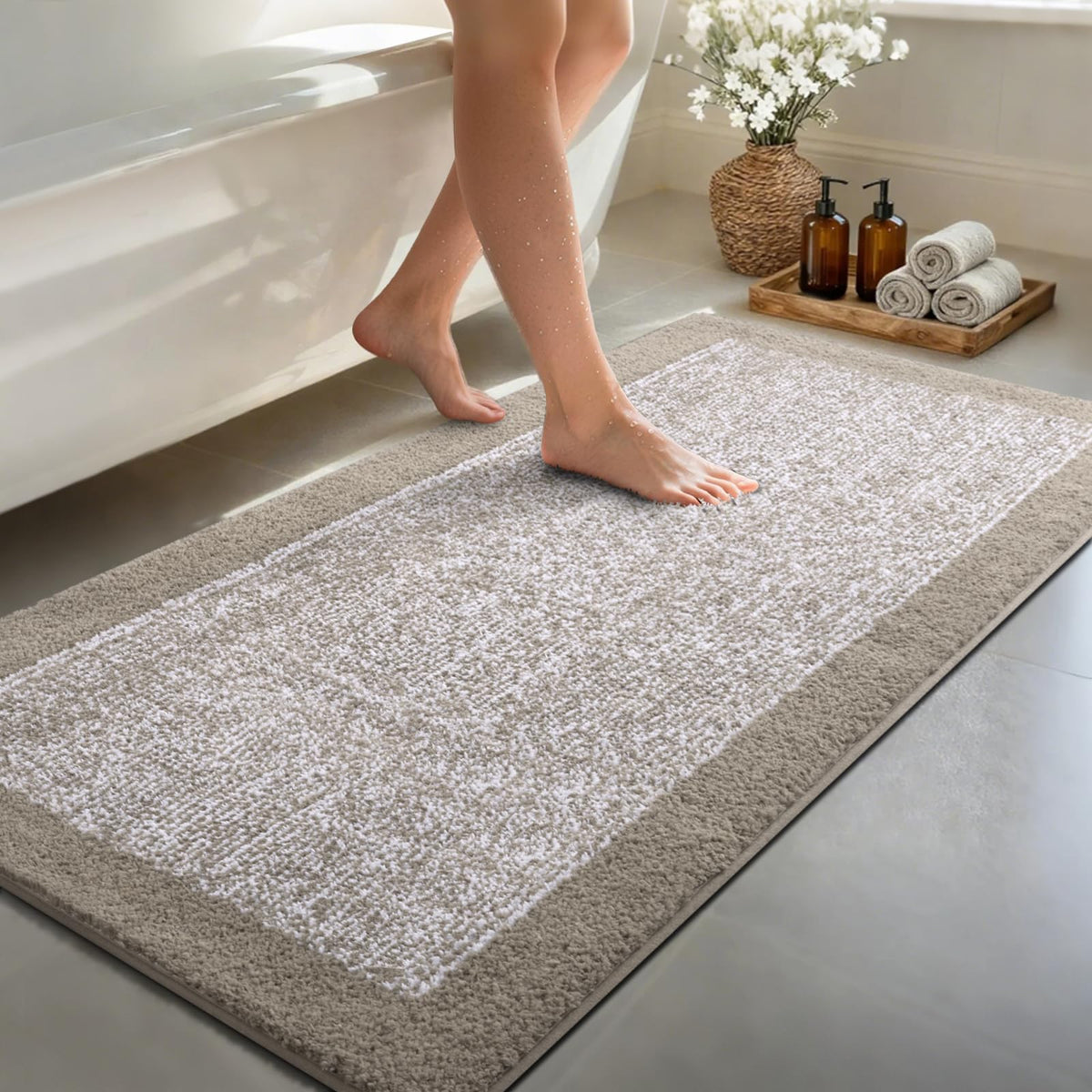 Long 2x4 Ft (48''x24'') Bathroom Rugs, Non Slip Washable Bath Mat Grey