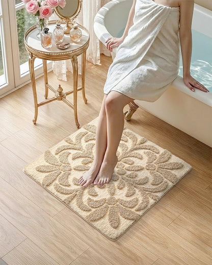 DEXI Floral Bathroom Rugs Non Slip Washable, Square Bath Mat 24x24, Beige
