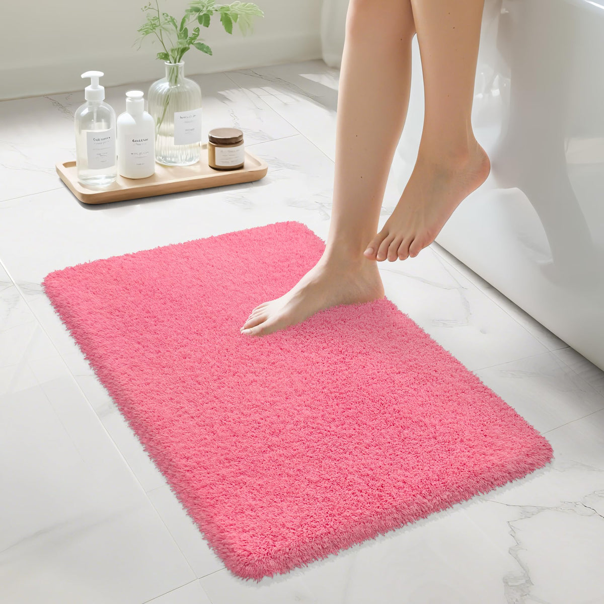 Pink Bathroom Rugs Non Slip 30"x20",Absorbent Bath Mat Quick Dry