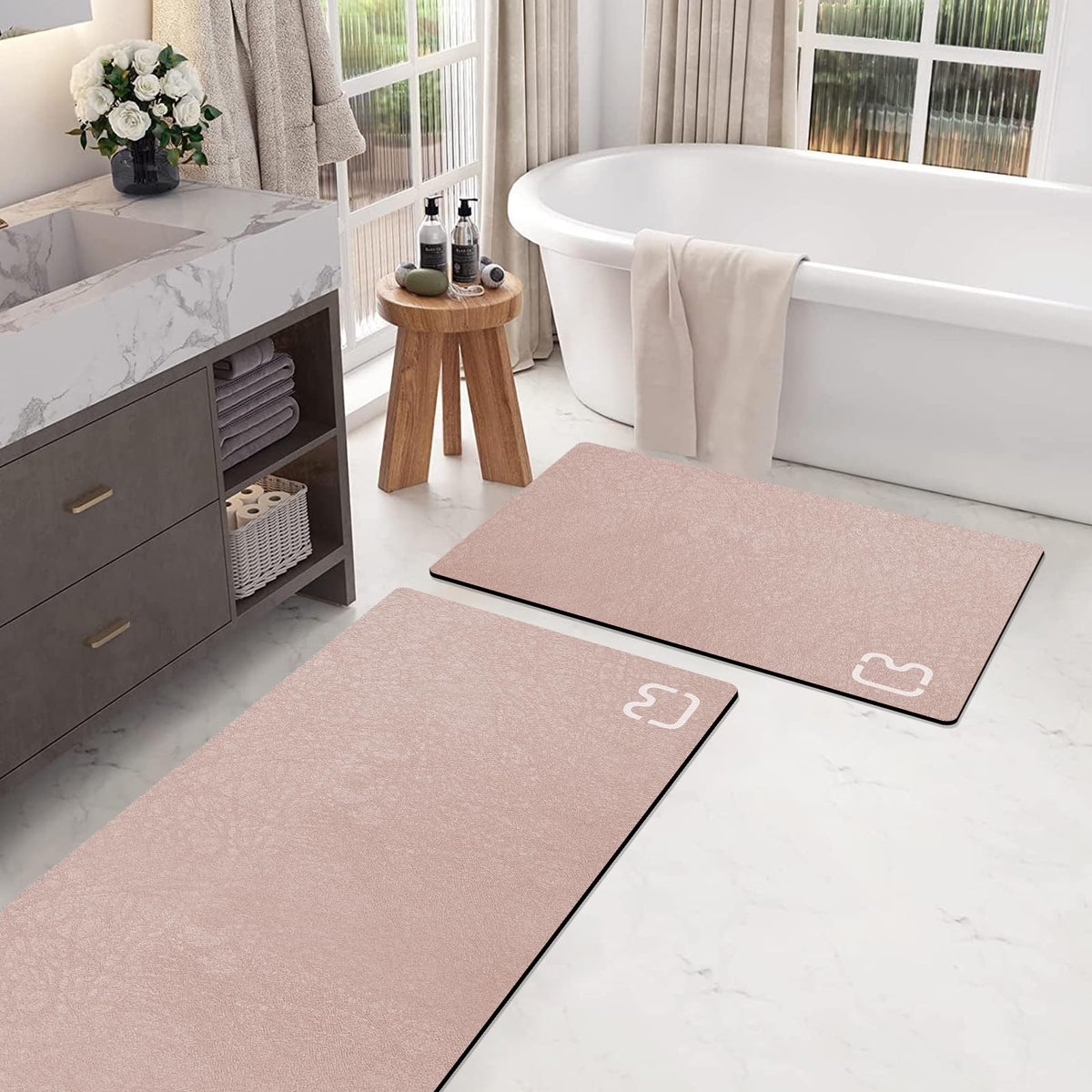 RUERYA Grey Long Bathroom Rugs Large Stone Bath Mats for Bathroom,15.7"x47"