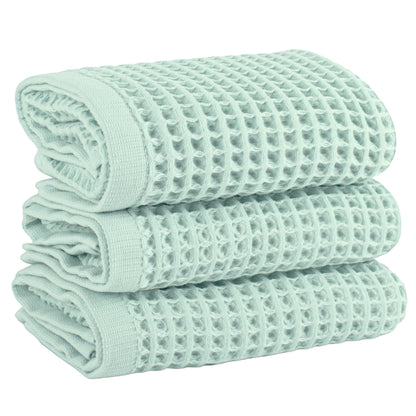 PÜSKÜL Natural 100% Turkish Cotton Waffle Hand and Kitchen Towels Set of 3