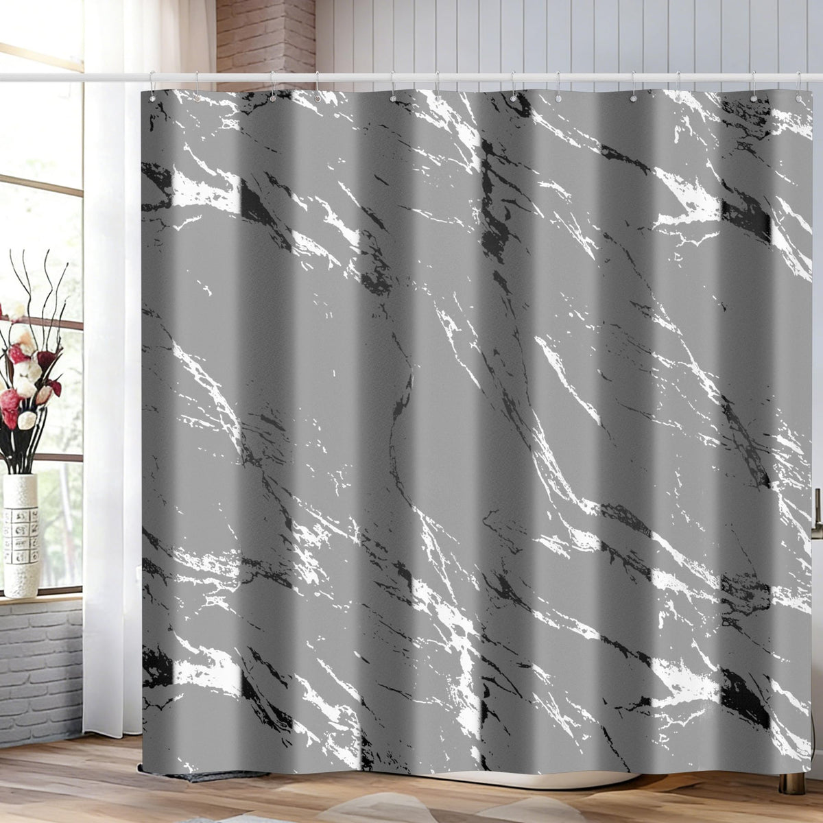 Premium Gray Marble Shower Curtain - Realistic Vein Design, Water-Resistant Fabric (72x72 Inches), Stable Drape, Easy-Clean, Stylish Nordic/Ins Bathroom Decor