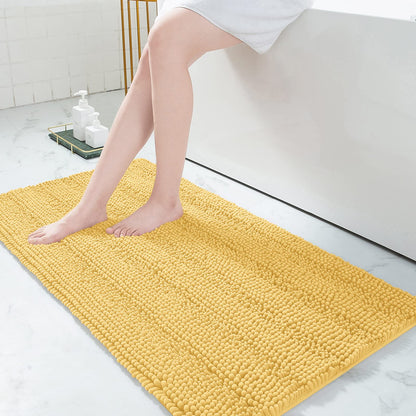 Grandaily Chenille Striped Bathroom Rugs 36x24, Extra Thick and Absorbent Bath Mats, Non-Slip Soft Plush Shaggy Shower Carpet, Machine Wash Dry, Bath Rug for Bathroom, (Large, Light Grey)