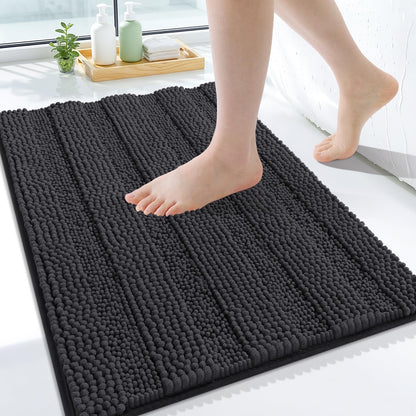 Grandaily Chenille Striped Bathroom Rugs 36x24, Extra Thick and Absorbent Bath Mats, Non-Slip Soft Plush Shaggy Shower Carpet, Machine Wash Dry, Bath Rug for Bathroom, (Large, Light Grey)