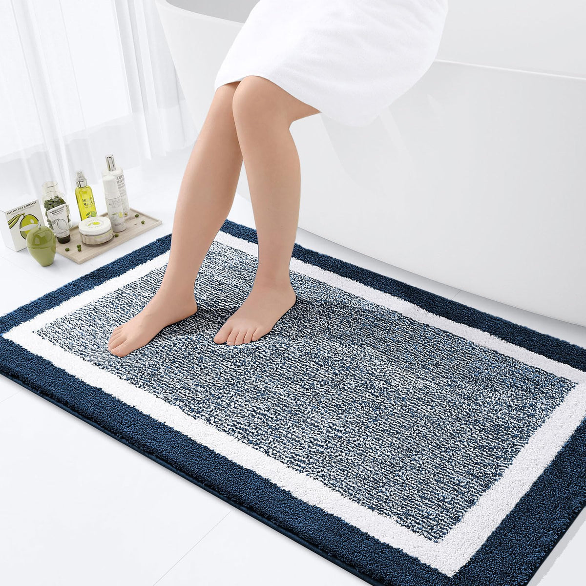 OLANLY Small Bathroom Rugs 24x16, Soft Absorbent Microfiber Bath Rugs, Grey