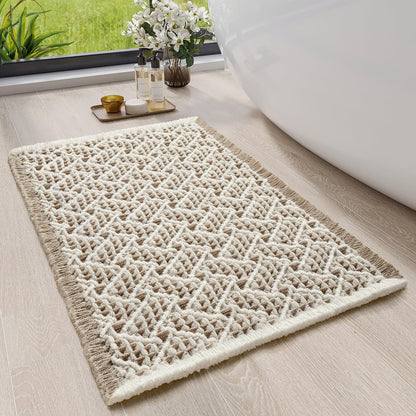 Waffle Bath Mat, Extra Soft Boho Bathroom Rugs, 16x24 Brown