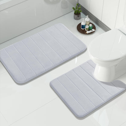 Yimobra Memory Foam Bathroom Rugs Sets 2 Piece - Super Soft Absorbent Quick Dry Bath Mat Set, Machine Washable Non Slip Floor Carpet for Tub Shower & Single Sink (17x24 & 31.5x20 Inch, Black)