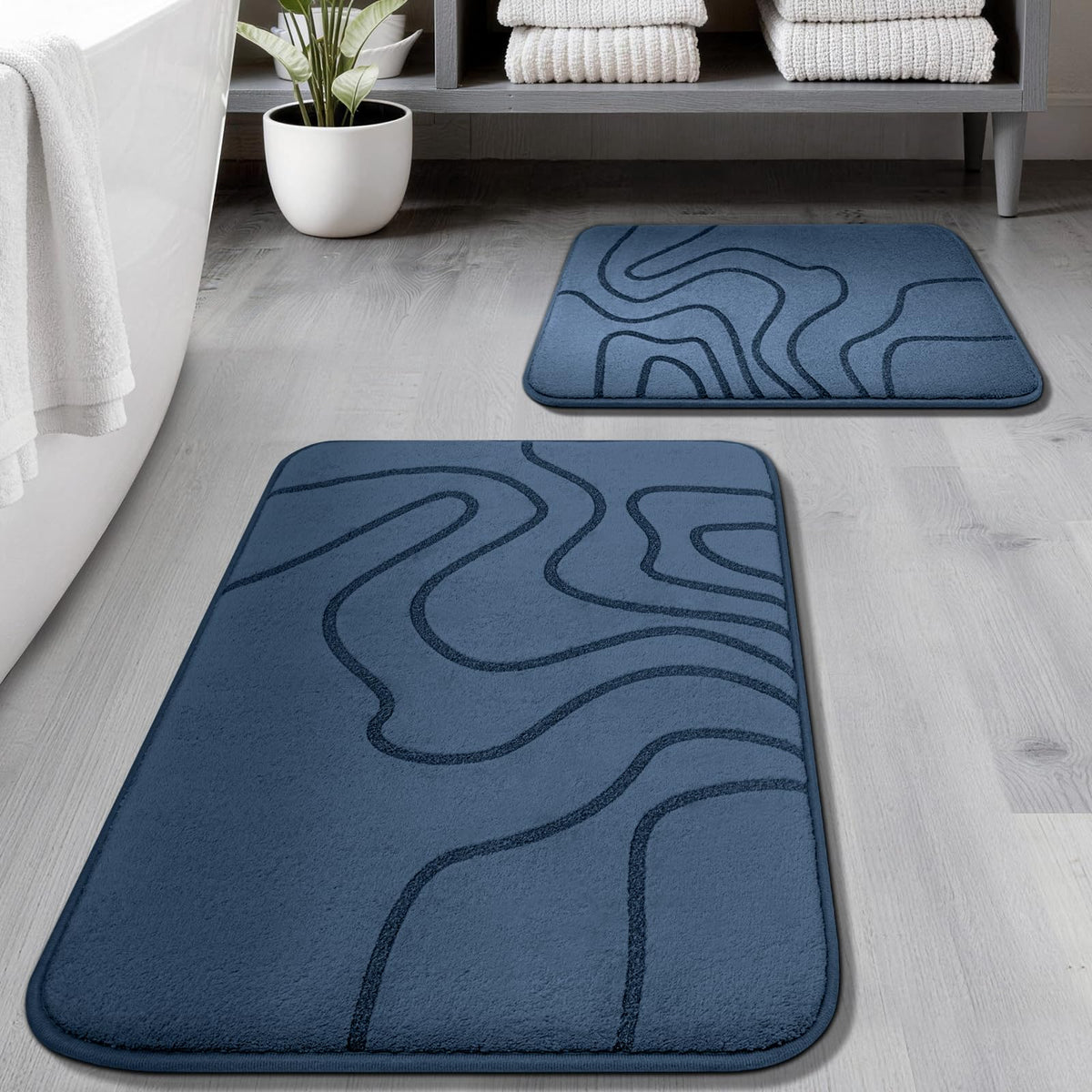 YIHOUSE Memory Foam Bathroom Rugs Sets 2 Piece, 32"x20"+24"x17", Dark Grey