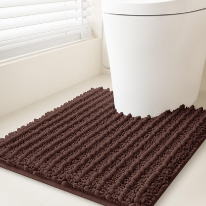 ACCUMTEK Upgrade Extra Large Black Bathroom Rug Set 3 Pieces Ultra Soft, Thick Absorbent Bath Mats, Non Slip Chenille Toilet Mat for Bathroom, Bedroom, Kitchen