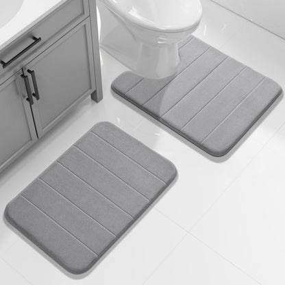 Yimobra Memory Foam Bathroom Rugs Sets 2 Piece - Super Soft Absorbent Quick Dry Bath Mat Set, Machine Washable Non Slip Floor Carpet for Tub Shower & Single Sink (17x24 & 31.5x20 Inch, Black)