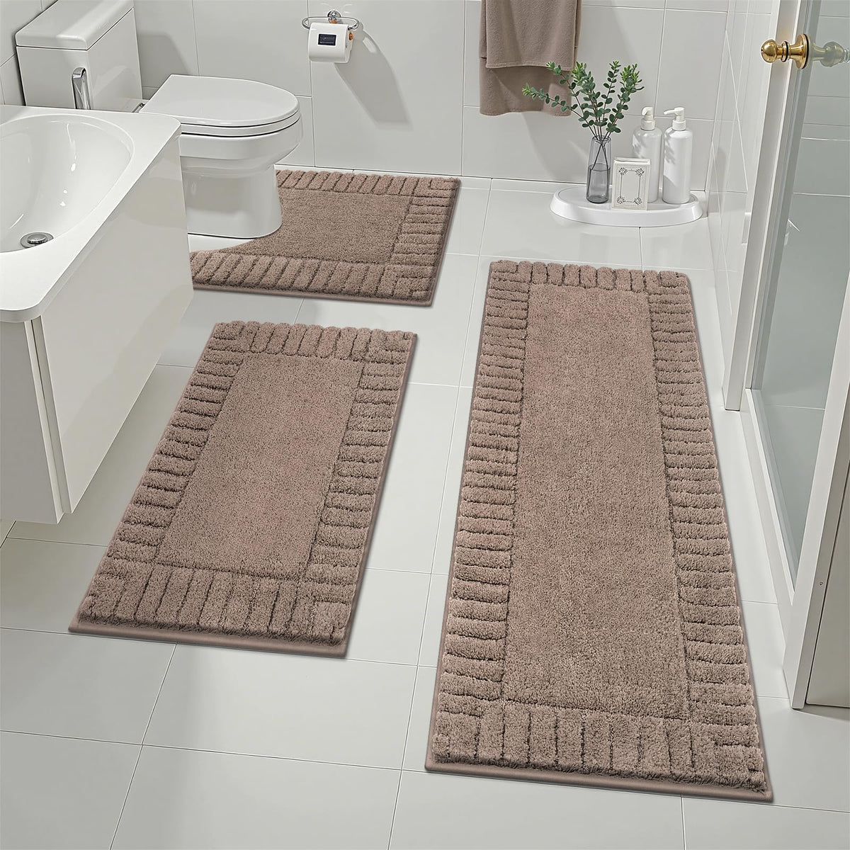 Pauwer Bathroom Rugs Sets 3 Piece, Microfiber Bath Mat Set, Dark Grey