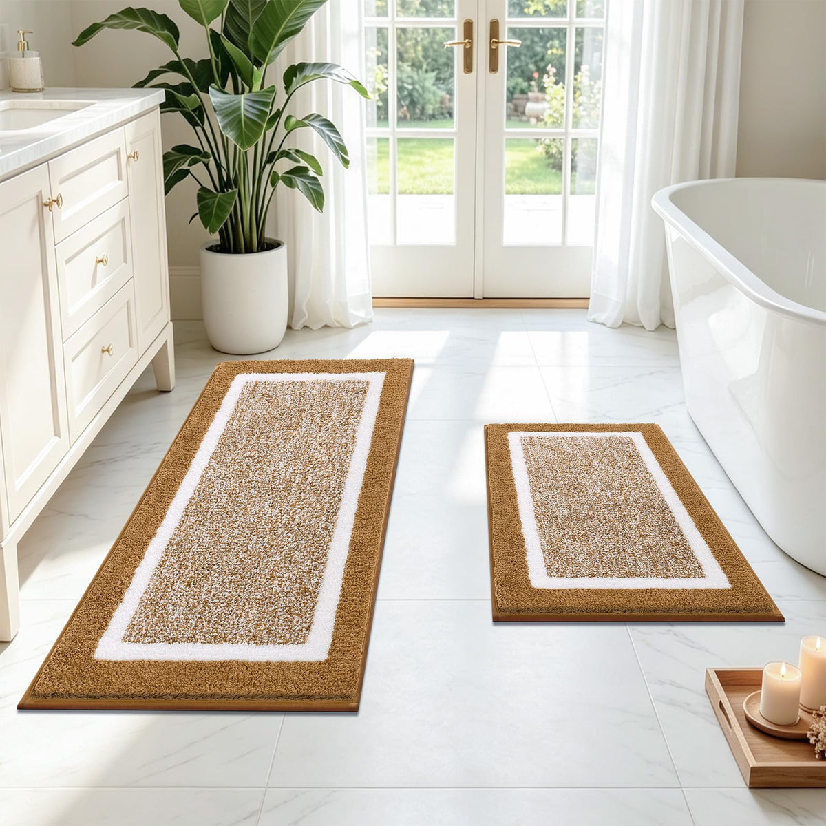 Pauwer Bathroom Rugs 3 Piece Set, Non Slip Washable Bath Mat, Dark Grey