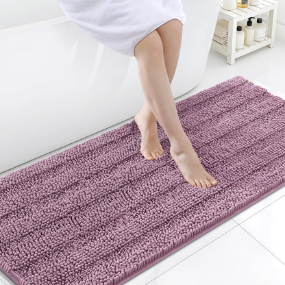 Grandaily Chenille Striped Bathroom Rugs 36x24, Extra Thick and Absorbent Bath Mats, Non-Slip Soft Plush Shaggy Shower Carpet, Machine Wash Dry, Bath Rug for Bathroom, (Large, Light Grey)