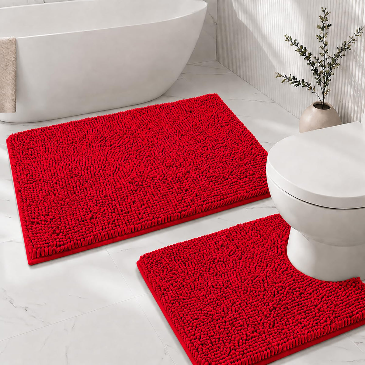 Bathroom Rugs Sets 2 Piece,Super Absorbent Soft,Thick,Machine Washable Chenille Bath Mat,Non Slip Toilet Floor Rug,Bath Mats for Bathroom,20x32 Plus 20x20 U Shape,Light Grey