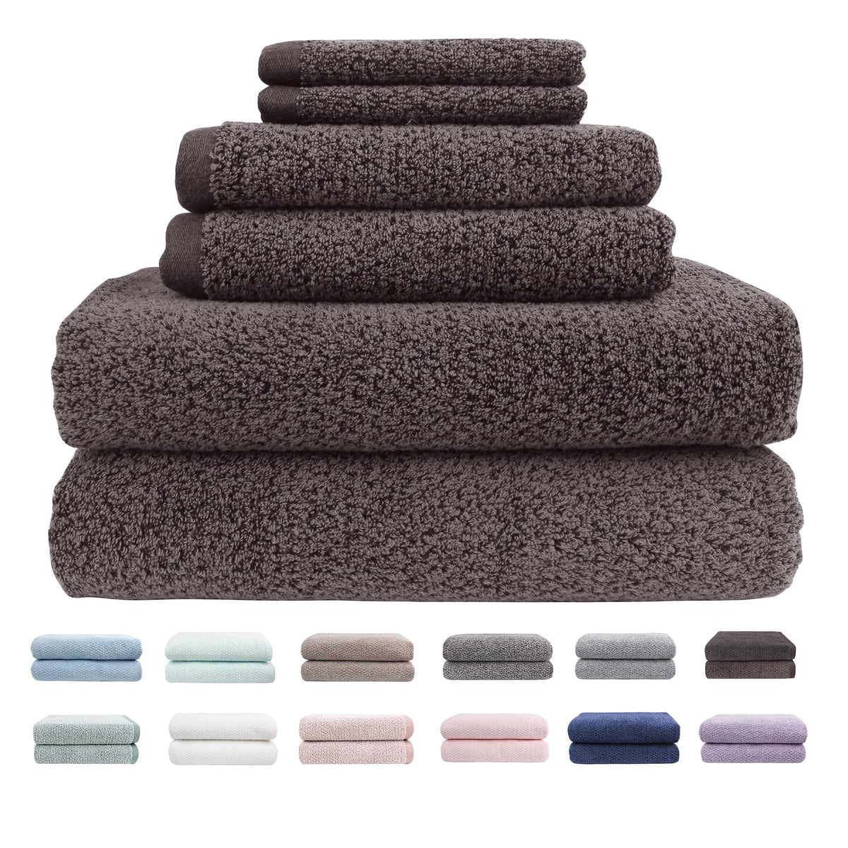 Everplush Diamond Jacquard 6 Pieces Bath Towel Set, Luxury Super Soft Oversized Towels, Highly Absorbent Diamond Jacquard Quick Dry Bath Towel for Bathroom Navy Blue Towel Set