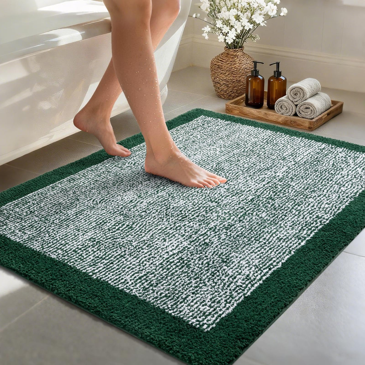 Long 2x4 Ft (48''x24'') Bathroom Rugs, Non Slip Washable Bath Mat Grey