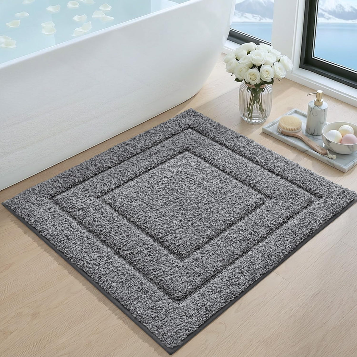 DEXI Bathroom Rugs 36x24, Non-Slip and Absorbent Bath Mat, Beige