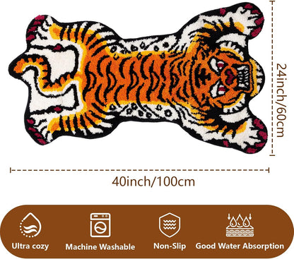 Tibetan Tiger Bath Mat Bathroom Rug Soft Non Slip Orange 24"x40"