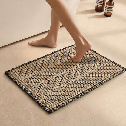 Sunfly Boho Bathroom Rug, Herringbone Waffle Bath Mat Non-Slip Washable Super Absorbent Quick Dry, Farmhouse Bath Mat for Bathroom Floor Decor 20"*30" Khaki