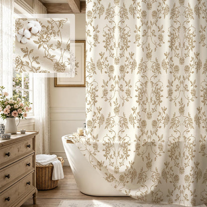 MitoVilla Vintage Farmhouse Blue Floral Poly-Cotton Shower Curtain, 72x72
