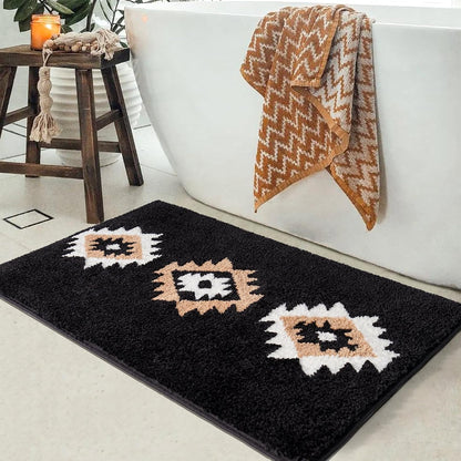 DEXDE Black Bathroom Rugs 20x32 Aztec Boho Long Western Plush Bath Mats