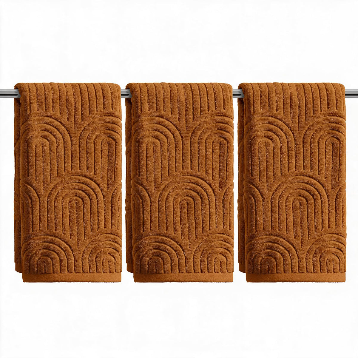 Artoid Mode 2 Pcs Caramel 3D Arched Stripes Jacquard Hand Towels for Bathroom, 100% Cotton Soft Absorbent Bathroom Decor Towels, 13.7 x 29.5 Inch