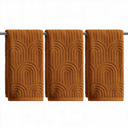 Artoid Mode 2 Pcs Caramel 3D Arched Stripes Jacquard Hand Towels for Bathroom, 100% Cotton Soft Absorbent Bathroom Decor Towels, 13.7 x 29.5 Inch