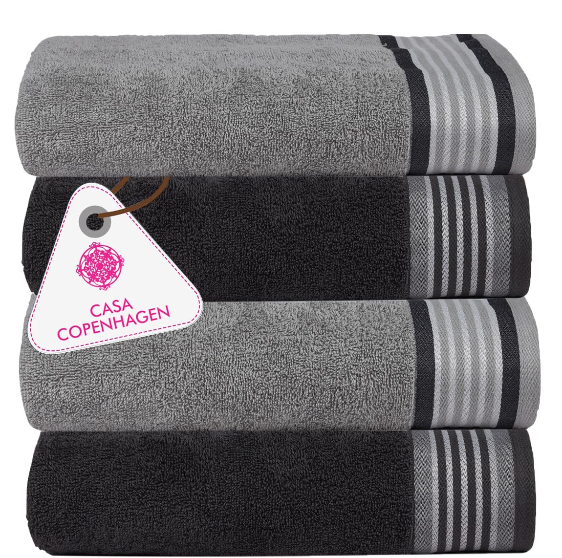 CASA COPENHAGEN Solitaire 6 Pieces Towel Set- Midnight Black, 600 GSM 2 Bath Towel 2 Hand Towel 2 Washcloth, Designed in Denmark Made of Soft Egyptian Cotton for Bathroom, Kitchen & Shower