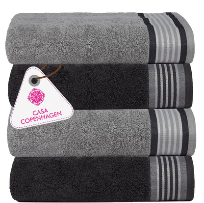 CASA COPENHAGEN Solitaire 6 Pieces Towel Set- Midnight Black, 600 GSM 2 Bath Towel 2 Hand Towel 2 Washcloth, Designed in Denmark Made of Soft Egyptian Cotton for Bathroom, Kitchen & Shower