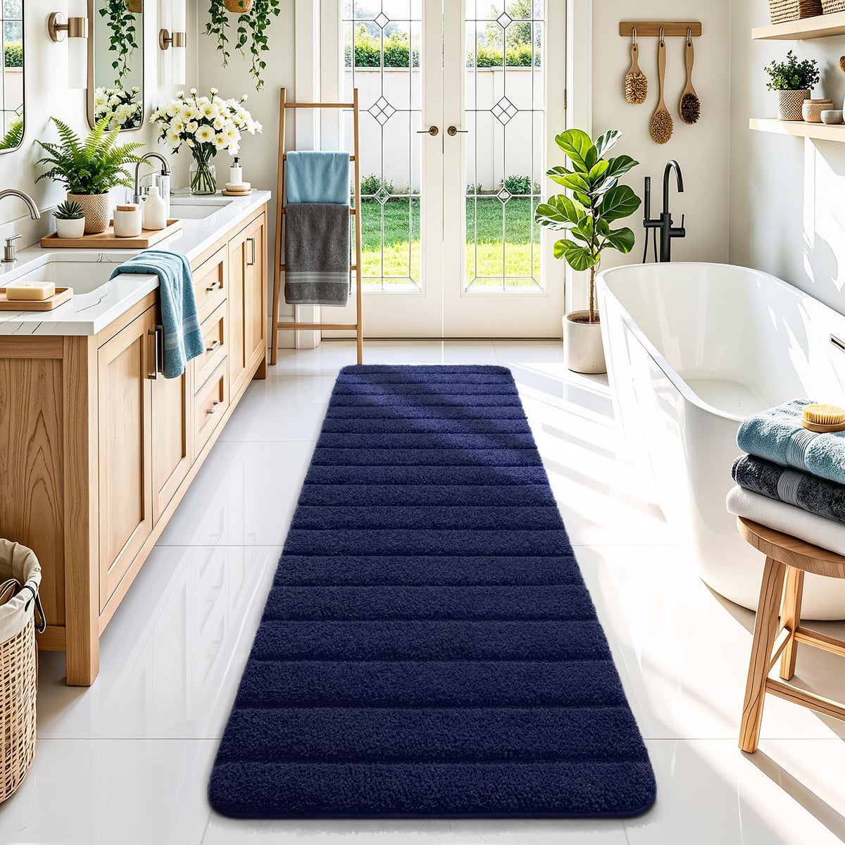 AROGAN Luxury Long Bathroom Runner Rugs 24x60 Inch Bath Rug Non Slip, Black