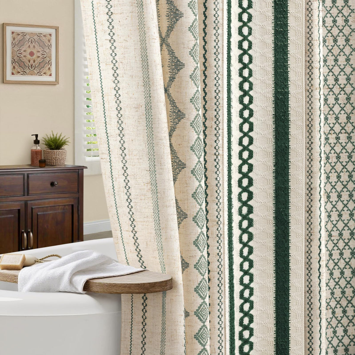 Nave Blue Boho Linen Shower Curtain,72" W x 72" L