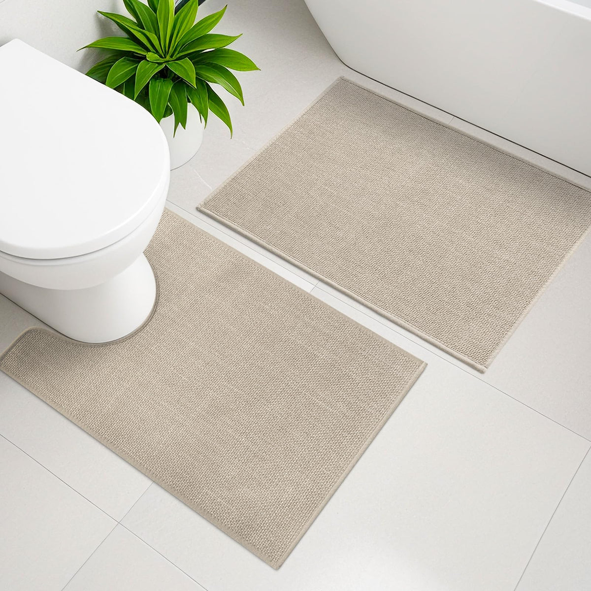 YIHOUSE Bathroom Rugs Thin Bath Mat Sets 2 Pieces Quick Dry,Beige