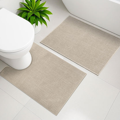 YIHOUSE Bathroom Rugs Thin Bath Mat Sets 2 Pieces Quick Dry,Beige