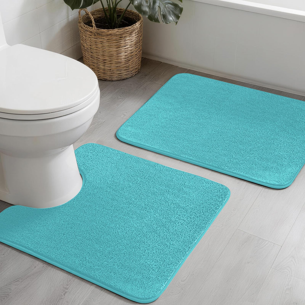 YIHOUSE 2-Piece Towel-Like Memory Foam Bathroom Rug Set, Dark Grey