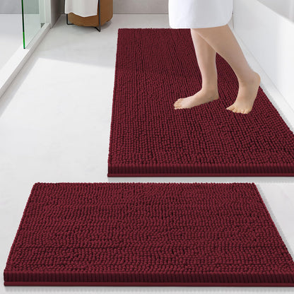 Smiry Chenille Bathroom Rugs Sets 2 Piece (30x20+24x16, Black)