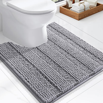 Grandaily Chenille Striped Bathroom Rugs 36x24, Extra Thick and Absorbent Bath Mats, Non-Slip Soft Plush Shaggy Shower Carpet, Machine Wash Dry, Bath Rug for Bathroom, (Large, Light Grey)