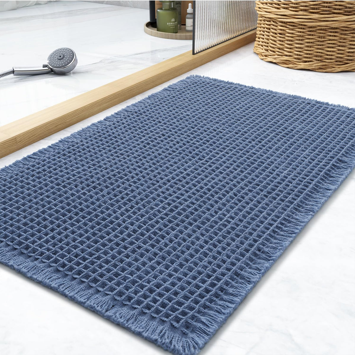 tchdio Waffle Bath Mat-Runner Rug, Super Absorbent Non Slip Bath Mats for Bathroom Machine Washable Long Rugs with Tassels, Bath Rugs for Bathroom Floor Beside Tub, 2' x 6'