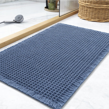 tchdio Waffle Bath Mat-Runner Rug, Super Absorbent Non Slip Bath Mats for Bathroom Machine Washable Long Rugs with Tassels, Bath Rugs for Bathroom Floor Beside Tub, 2' x 6'
