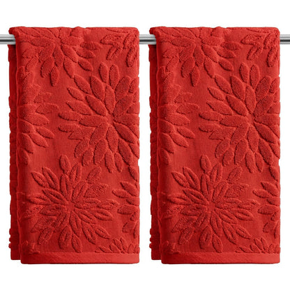 Artoid Mode 2 Pcs Olive Green 3D Dahlia Floral Jacquard Hand Towels for Bathroom, Cotton Soft Absorbent Bathroom Decor Towels, 13.7 x 29.5 Inch