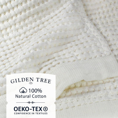 GILDEN TREE Waffle Hand Towels for Bathroom Quick Dry Large Luxury Lint Free Super Absorbent Cotton Hand Towels Set of 2, Modern Style (Cream)