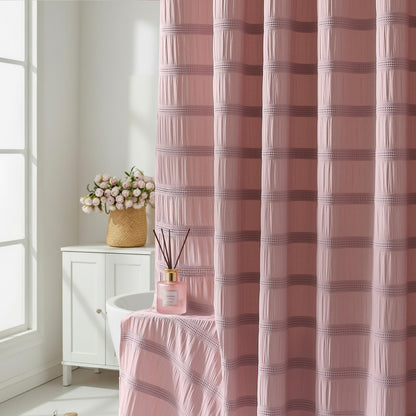 White Shower Curtain Fabric, White Textured Shower Curtain Boho Cotton Blend Striped Waffle Shower Curtains for Bathroom 72 x 72