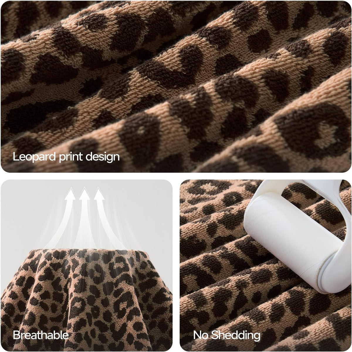 REDKISS Leopard Print Towel Set of 6,100% Cotton Bathroom Towels,Quick Dry & Absorbent,2 Bath Towel, 2 Hand Towel, 2 Washcloth-Dark Brown